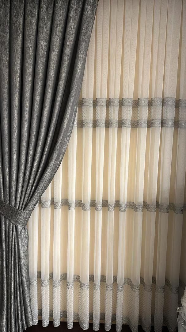 Curtain fabric detail, embroidered sheer
