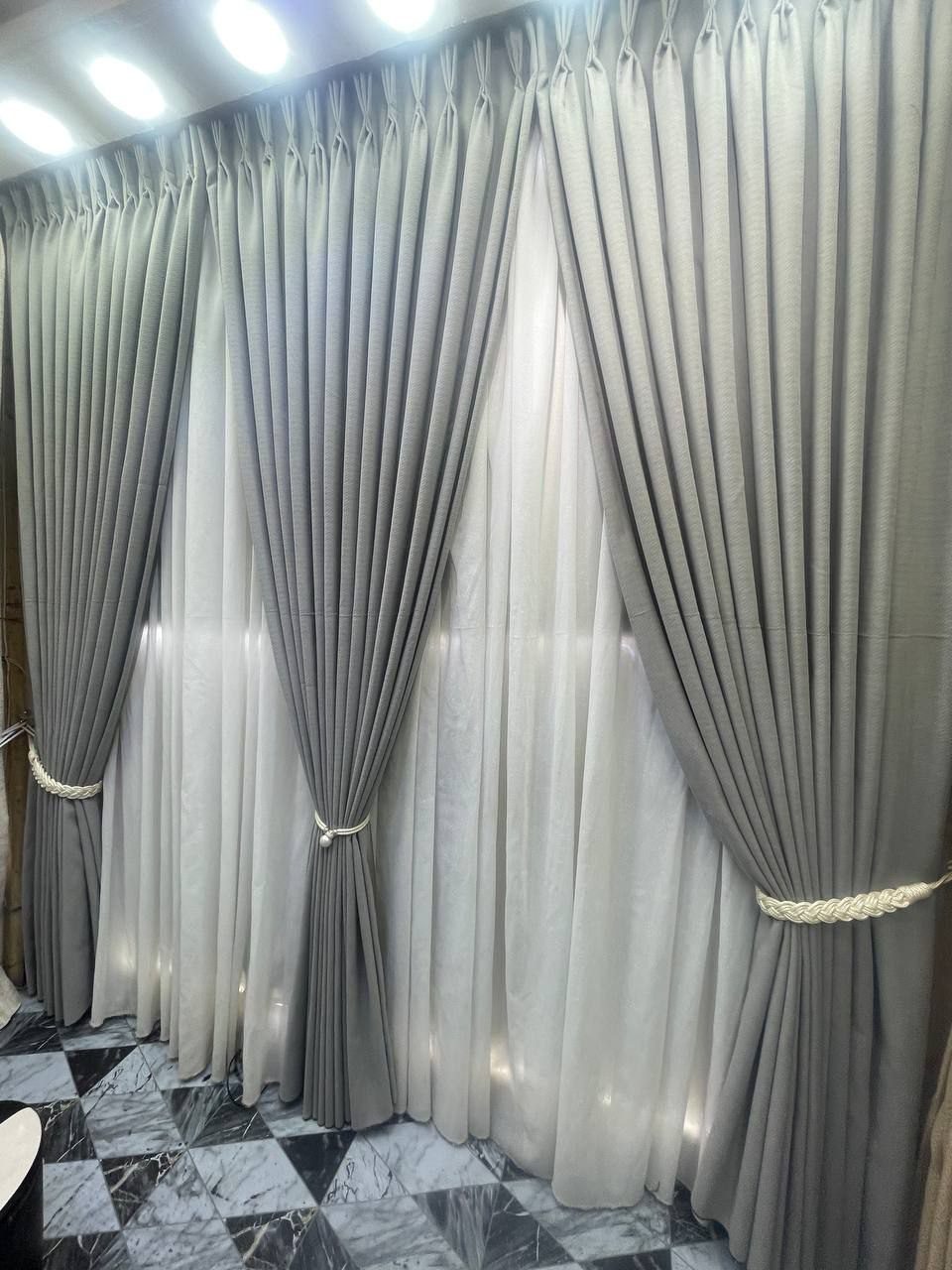 Custom curtains, layered sheer & drape