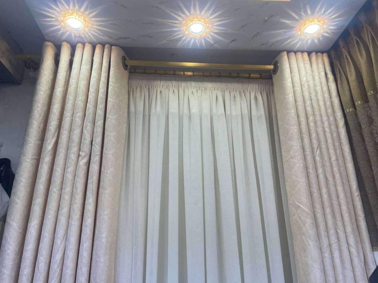 Custom curtains, pinch-pleat drapery